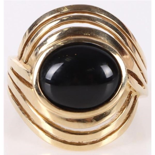 14K YELLOW GOLD BLACK ONYX LADIES RING