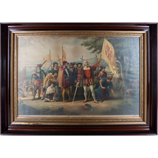 ANTIQUE LANDING OF COLUMBUS ETCHING - VANDERLYN