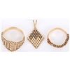 Image 2 : 14K GOLD RICCIO MESH RINGS AND PENDANT - LOT OF 3