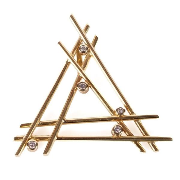 DIAMOND 18K YELLOW GOLD ABSTRACT LADIES BROOCH