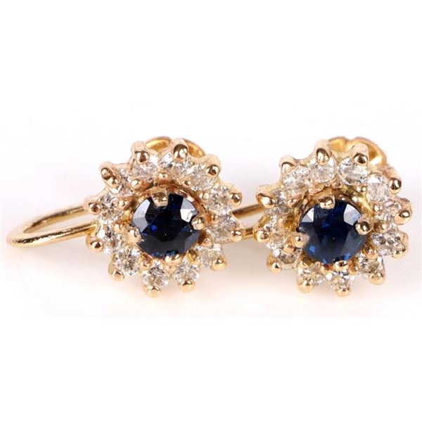 14K YELLOW GOLD SAPPHIRE DIAMOND LADIES EARRINGS