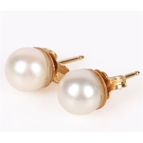14K YELLOW GOLD PEARL LADIES EARRINGS
