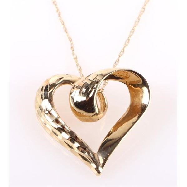 10K YELLOW GOLD HEART LADIES NECKLACE
