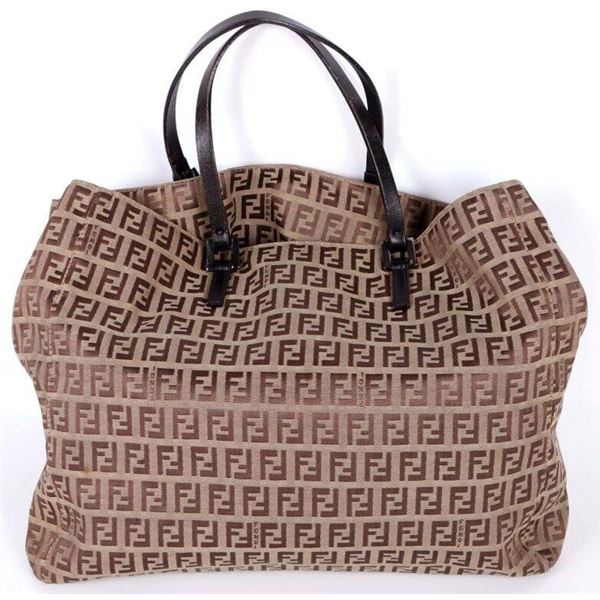 FENDI ZUCCHINO CLOTH & LEATHER HANDBAG