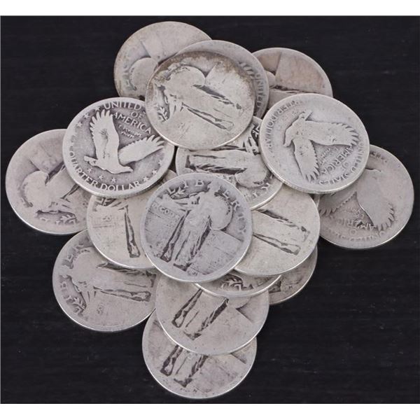 STANDING LIBERTY SILVER QUARTERS - NO DATES - (20)