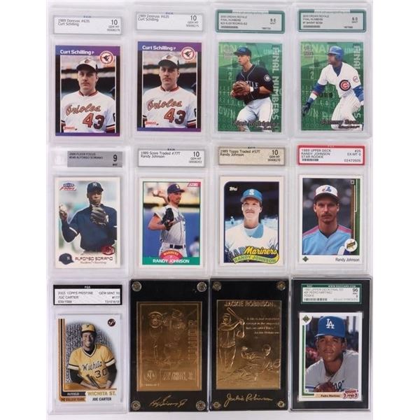 ASSORTED HIGH GRADE SLEEVED BASEBALL CARDS - (12)