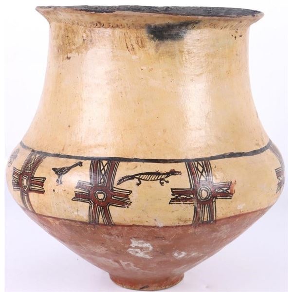 VINTAGE NATIVE AMERICAN STYLE METAL PAINTED VESSEL