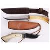 Image 1 : HANDMADE STEEL KNIVES W/ LEATHER SCABBARD - (2)