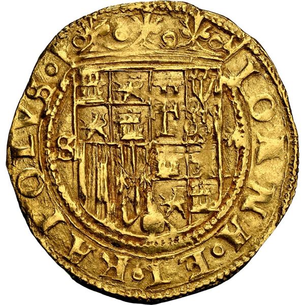 SPAIN, Seville, gold 1 escudo, Charles-Joanna, assayer * to right, mintmark S to left, NGC MS 62.