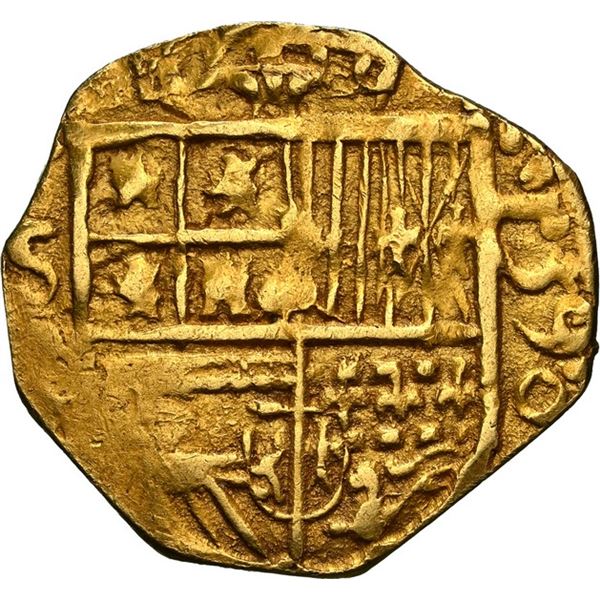 SPAIN, Seville, gold cob 1 escudo, 1590 date to right, assayer B below mintmark S to left, NGC Genui