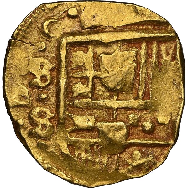SPAIN, Seville, gold cob 8 escudos, 1681/0/79 S, very rare (unlisted), NGC MS 61.