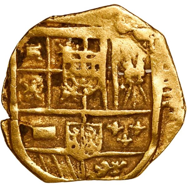 SPAIN, Seville, gold cob 2 escudos, Charles II, assayer not visible, obverse struck from 4 escudos d