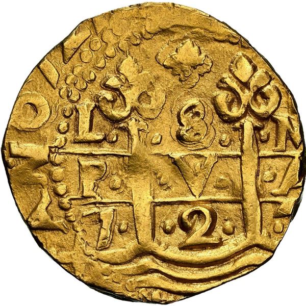 PERU, Lima, gold cob 8 escudos, 1727 M, NGC AU 58.