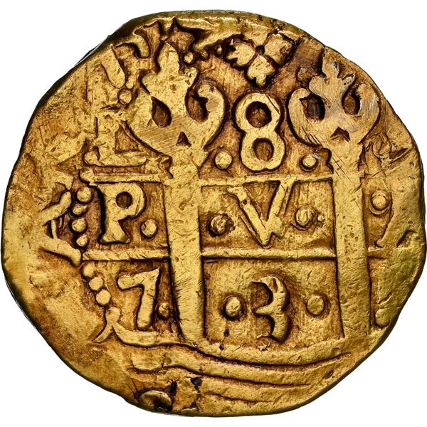PERU, Lima, gold cob 8 escudos, 1739 (N or V).