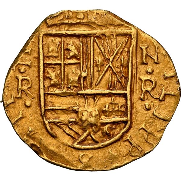 COLOMBIA, Bogotá, gold cob 2 escudos, 1646?, assayer R below denomination II to left, mintmark NR to