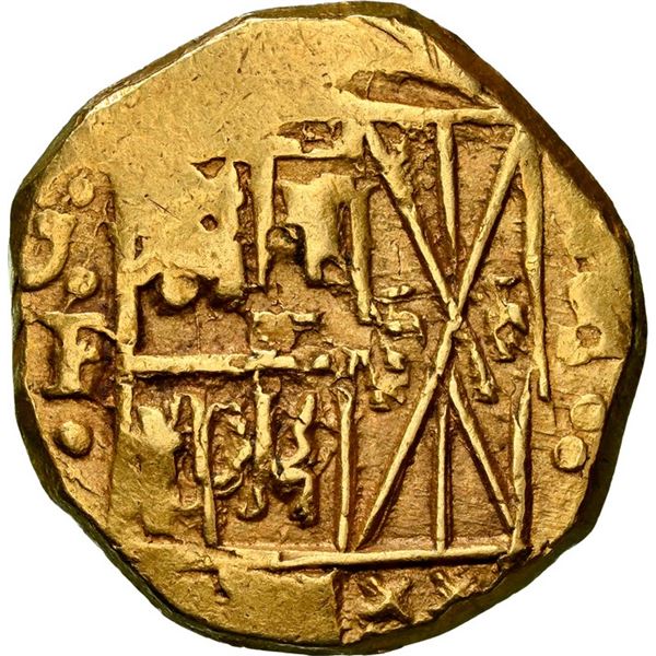 COLOMBIA, Bogotá, gold cob 2 escudos, Philip V, assayer S to right, mintmark F to left (ca. 1730), N