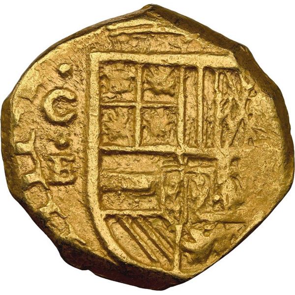 COLOMBIA, Cartagena, gold cob 2 escudos, (1634), assayer E below mintmark C to left, dots inside, +'