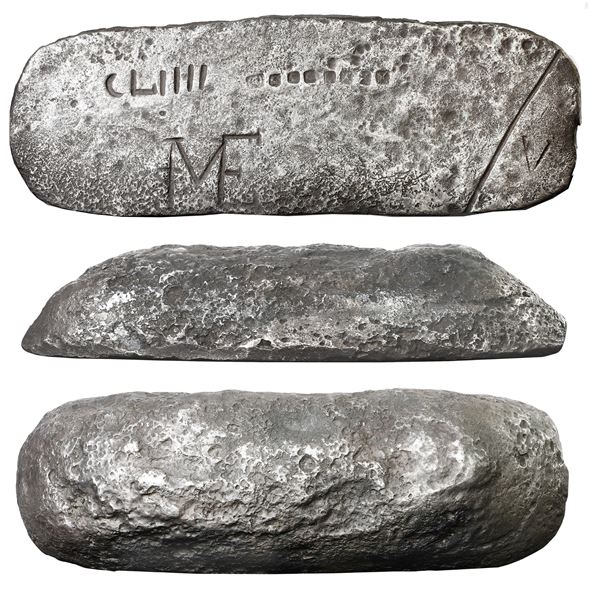 Large silver ingot 161 from Oruro, 78 lb 3.52 oz troy, Class Factor 0.8, with markings of manifest C