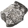 Image 1 : Small silver "plata corriente" piece cut from a "splash" ingot with partial tax stamp, 19.08 grams, 