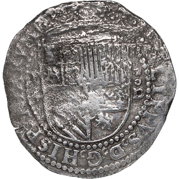 PERU, Lima, cob 4 reales, Philip II, assayer Diego de la Torre, P-4 to left, *-oD to right, Grade 2.