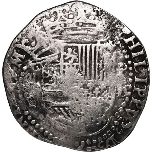 PERU, Lima, cob 2 reales, Philip II, assayer Diego de la Torre, (*)-ii to left, P-oD/X to right, rar