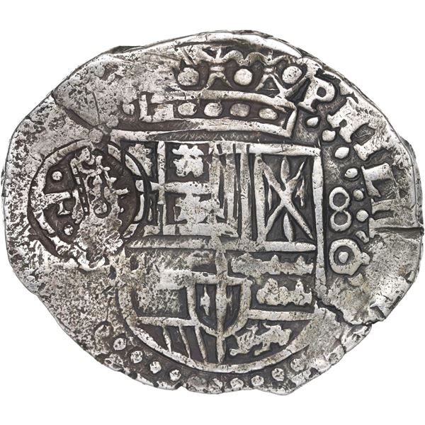BOLIVIA, Potosí, cob 8 reales, 1650 O, with crowned-•F• countermark (two dots) on