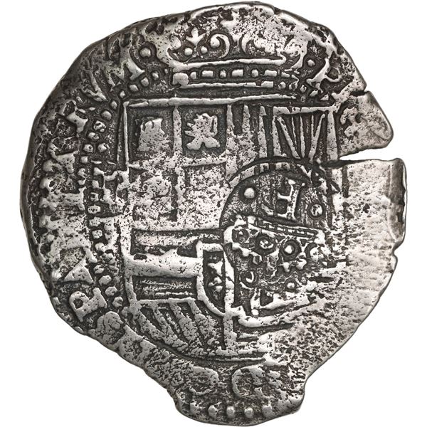 BOLIVIA, Potosí, cob 8 reales, 1651 E, with crowned-•F• (four dots) countermark on