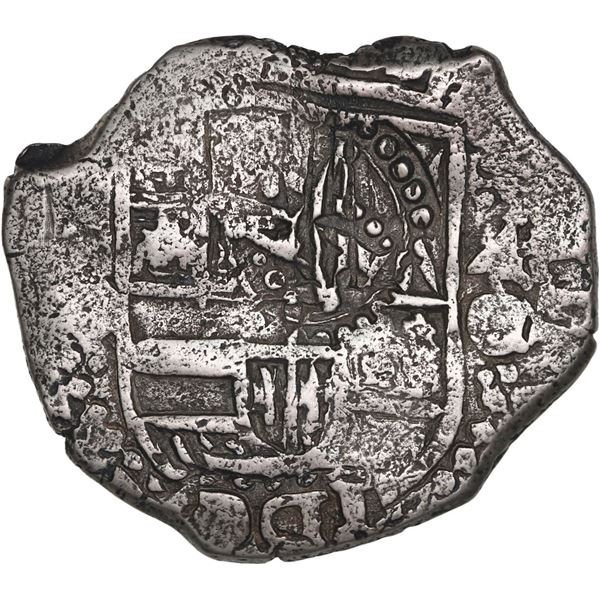 BOLIVIA, Potosí, cob 4 reales, 1650 O, with crowned-A countermark on shield, crowned-C and crown-alo