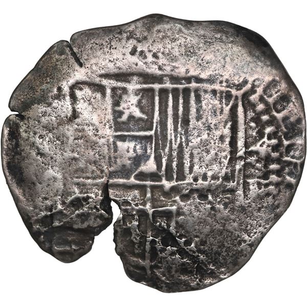 BOLIVIA, Potosí, cob 4 reales, 1651 E, with crown-alone (rare variety) countermark on cross, ex-Pont