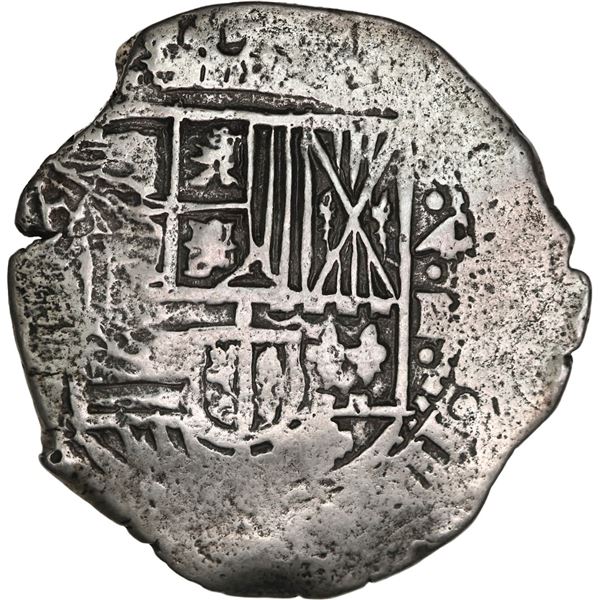BOLIVIA, Potosí, cob 4 reales, (1651-52) E, with crowned-O and crowned-arms countermarks on cross (v