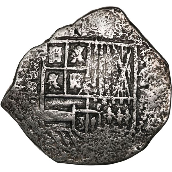 BOLIVIA, Potosí, cob 4 reales, (1651-52) E, with crowned-retrograde L countermark (rare) on cross, e