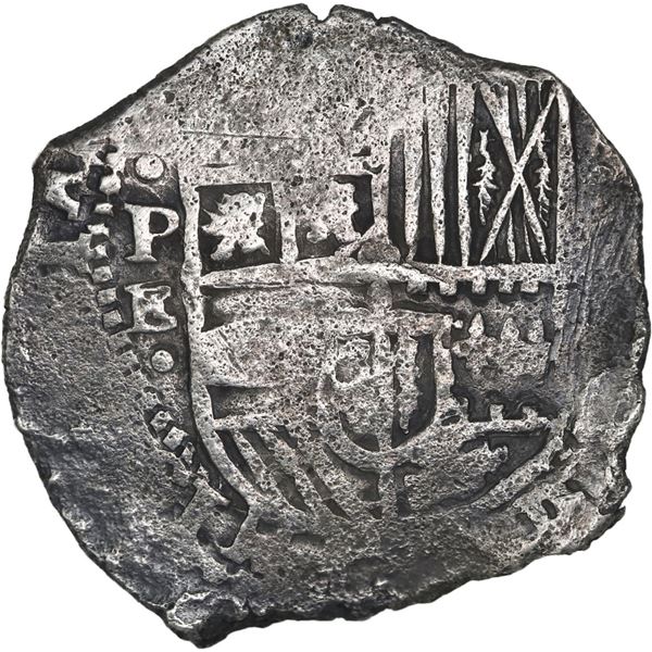 BOLIVIA, Potosí, cob 4 reales, (1651-52) E, with crown-alone countermark (rare variety) on cross, ex