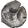Image 2 : BOLIVIA, Potosí, cob 4 reales, (1651-52) (E), with crown-alone (rare variety) and arms countermarks 