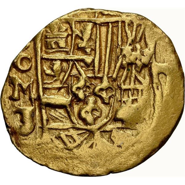 MEXICO, Mexico City, gold cob 1 escudo, (1712) J, mintmark oM, crosslet cross, NGC AU details / remo