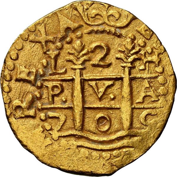 PERU, Lima, gold cob 2 escudos, 1705 H, rare, NGC MS 63 (1715 Fleet Shipwreck Label), finest known i