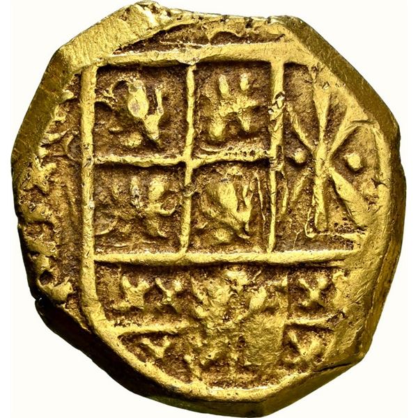 COLOMBIA, Bogotá, gold cob 2 escudos, 1704/3 no assayer (Arce), dots in tressure-dimple ringlets, NG