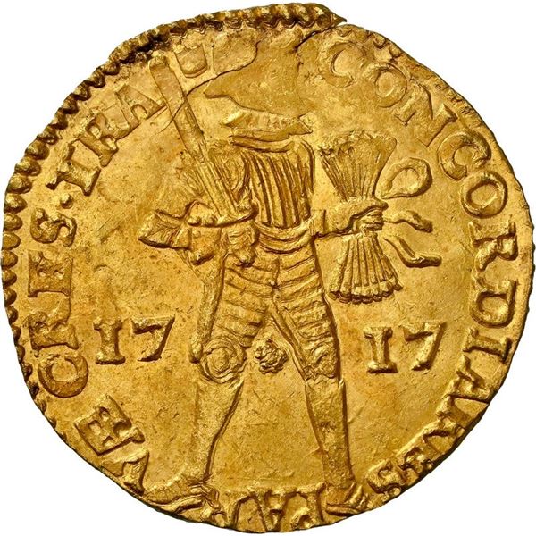 NETHERLANDS (United), Utrecht, gold ducat, 1717, rare, NGC MS 63 (Shipwreck Blue Label).