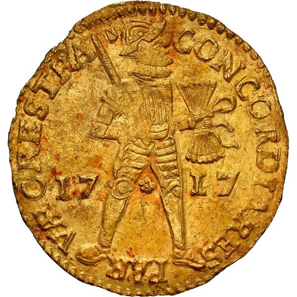 NETHERLANDS (United), Utrecht, gold ducat, 1717, rare, NGC MS 62 (Shipwreck Blue Label).