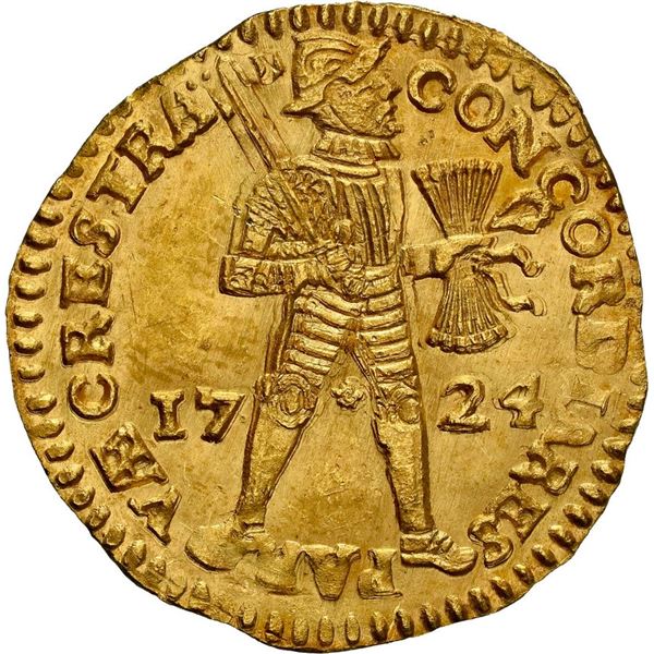 NETHERLANDS (United), Utrecht, gold ducat, 1724, NGC MS 64 (Shipwreck Blue Label).