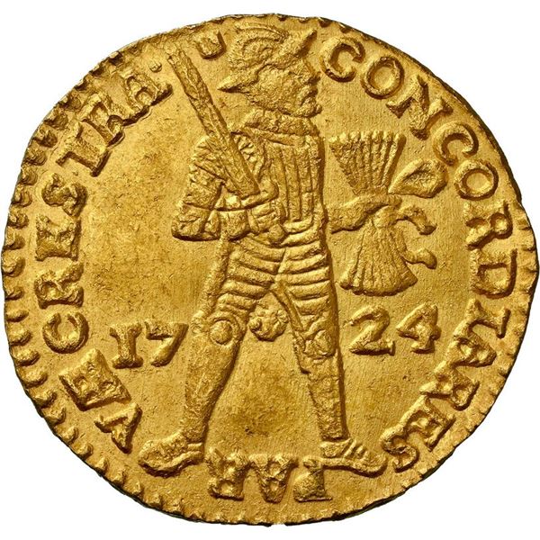 NETHERLANDS (United), Utrecht, gold ducat, 1724, NGC MS 63 (Shipwreck Blue Label).