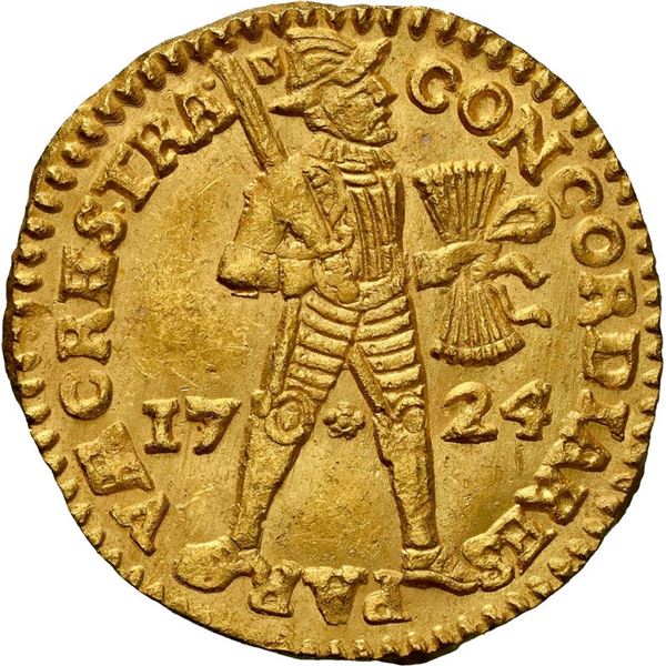 NETHERLANDS (United), Utrecht, gold ducat, 1724, NGC MS 62 (Shipwreck Blue Label).