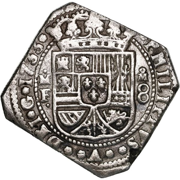 MEXICO, Mexico City, klippe 8 reales contemporary counterfeit, 1733 MF, very rare, ex-Ponterio.