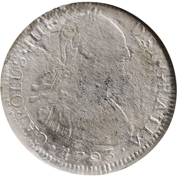 BOLIVIA, Potosí, bust 4 reales, Charles IV, 1793 PR, NGC Shipwreck Effect (SS New York Shipwreck Lab