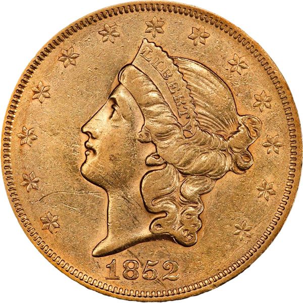 UNITED STATES, Philadelphia mint, gold $20 Coronet Liberty double eagle, 1852, PCGS AU50 (in large S