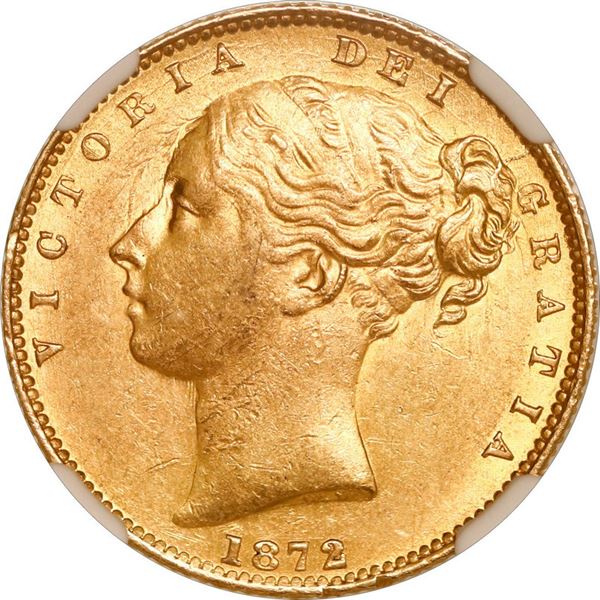 AUSTRALIA (under Great Britain), Melbourne, gold sovereign, Victoria (young head), 1872-M, shield ty