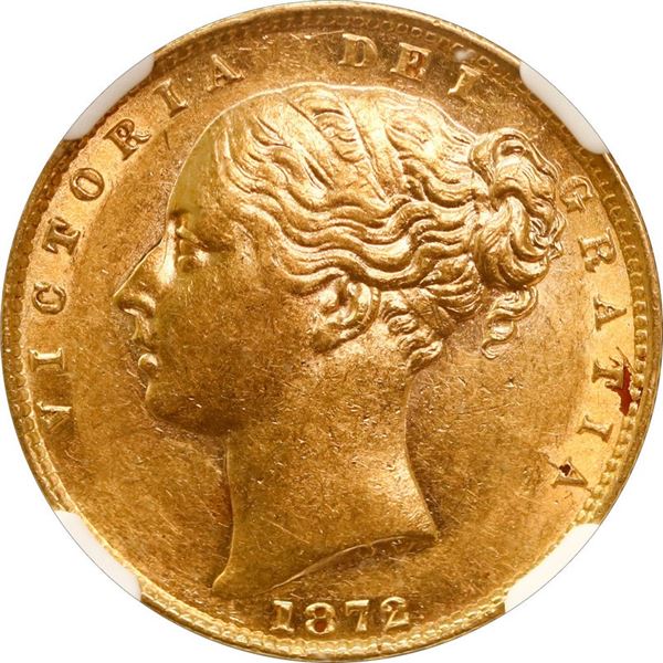 GREAT BRITAIN, London, England, gold sovereign, Victoria (young head), 1872, shield type, die number