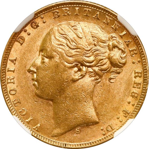 AUSTRALIA (under Great Britain), Sydney, gold sovereign, Victoria (young head), 1873-S, St. George t