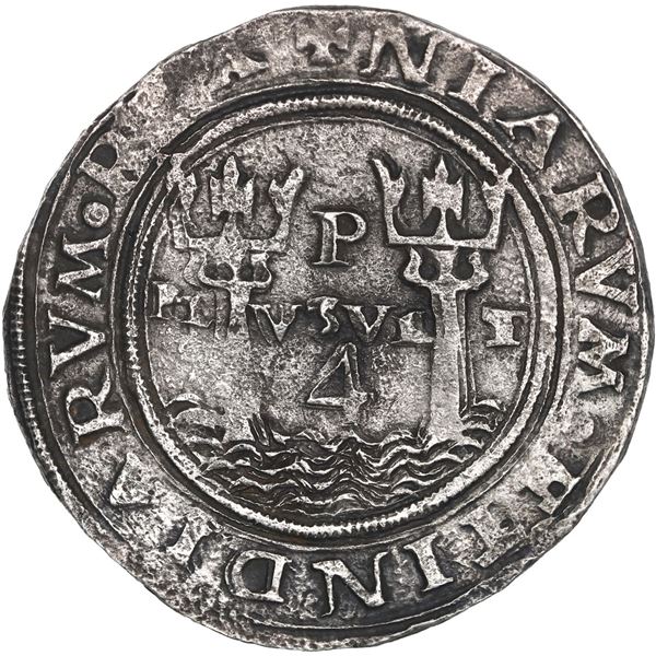 PERU, Lima, 4 reales, Philip II, assayer R (Rincón) to left, motto PL-VSVL-T, legends HISPA/N  / NIA