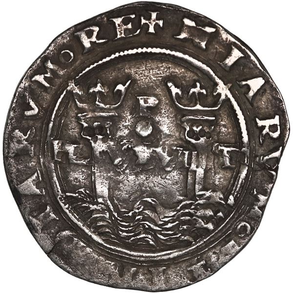 PERU, Lima, 1 real, Philip II, assayer R (Rincón) to left, motto PL-VSVL-T below dot, legends HIS / 
