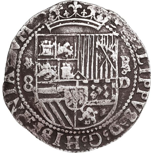 PERU, Lima, cob 8 reales, Philip II, assayer Diego de la Torre, *-8 (round top) to left, P-oD to rig